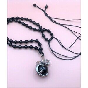 Adorable Elephant Pendant w/black obsidian sphere on Black Obsidian Necklace